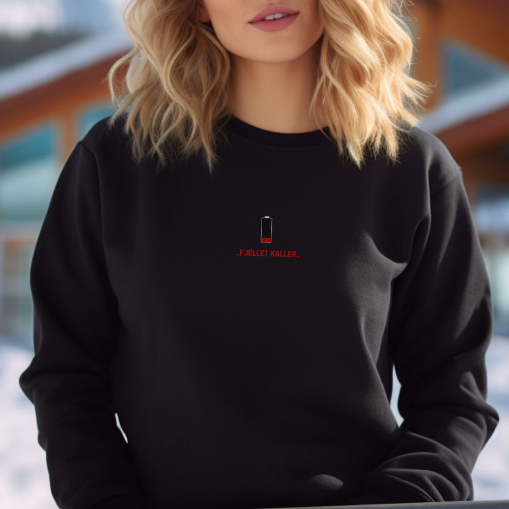 Fjellet kaller ReCharge Unisex sweatshirt - DoUdare dame med svart genser med trykk av fjelelt kaller