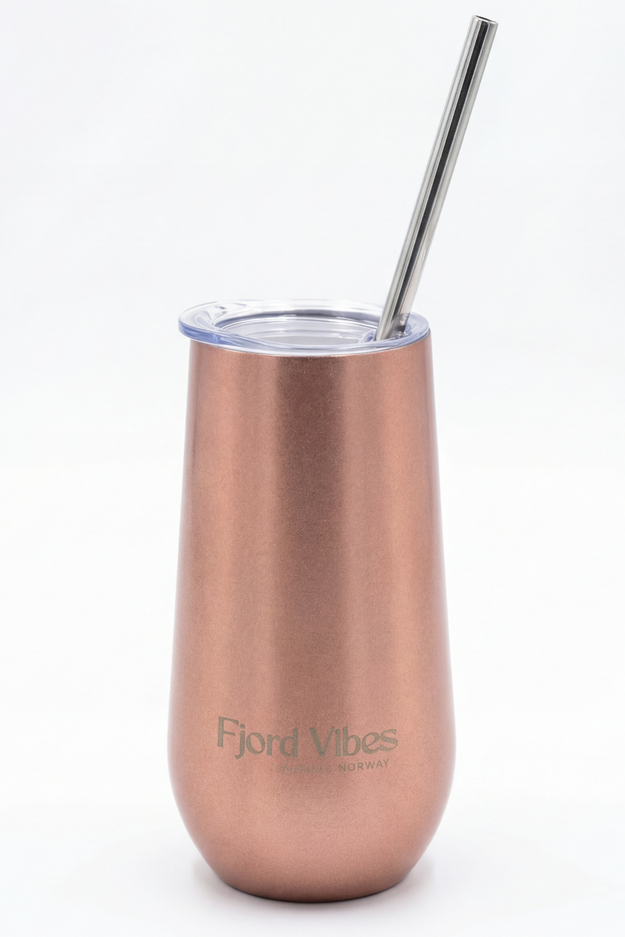 Fjord vibes prosecco vin termokopp i rosegull farge med sugerør