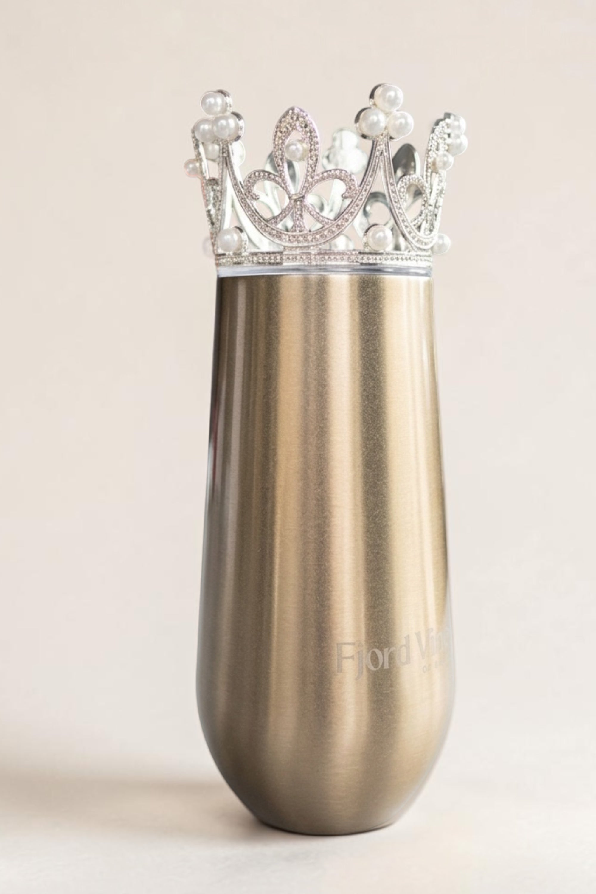 Prosecco glass i rustfritt stål med lokk - Isolert vingglass til båt og camping - Matte gold