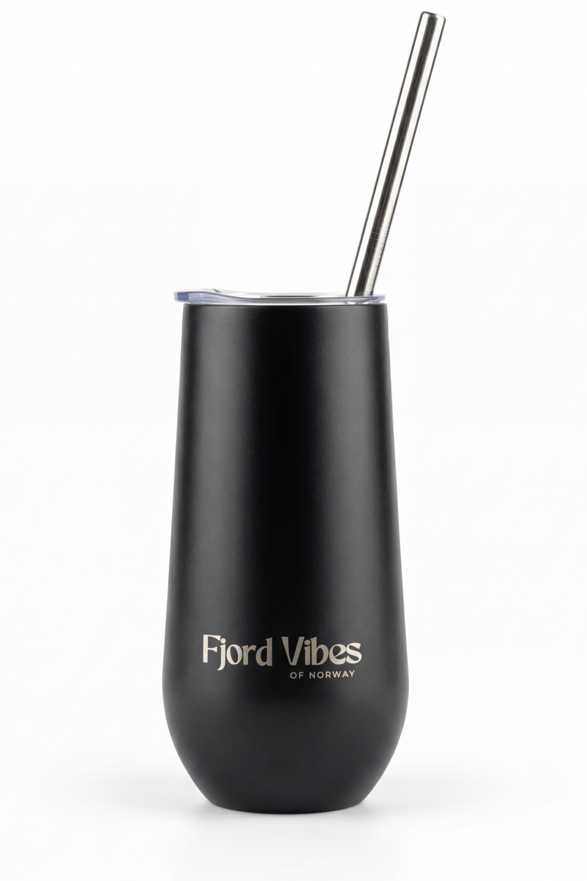 Prosecco - Champagne termokopp - Svart termokopp med sugerør til å holde boblene kalde fjord vibes of norway
