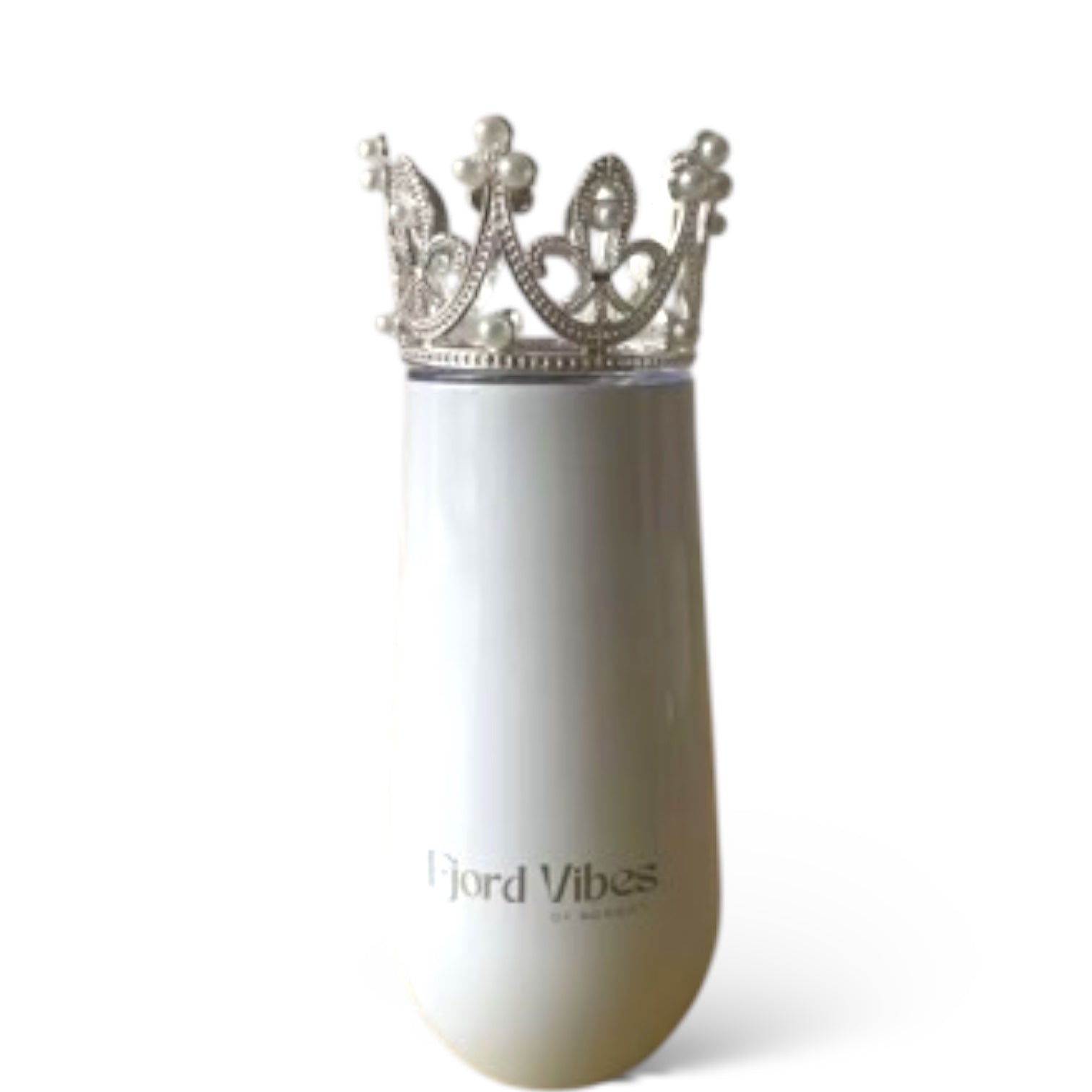 Fjord vibes prosecco vin kopp i hvit farge med pyntekrone i  sølv