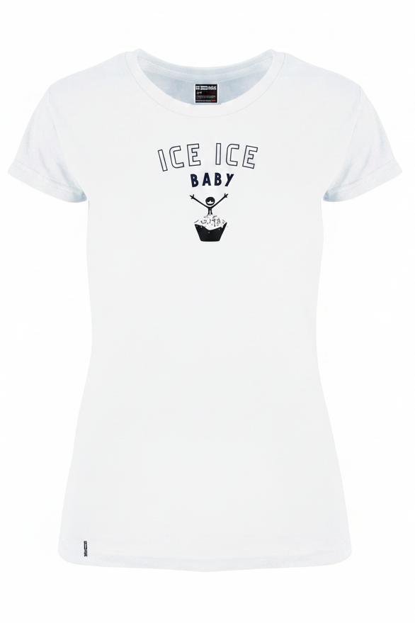 Ice Ice baby Isbading tee - dame - DoUdare hvit økologisk t-skjorte med svart trykk ave en isbader
